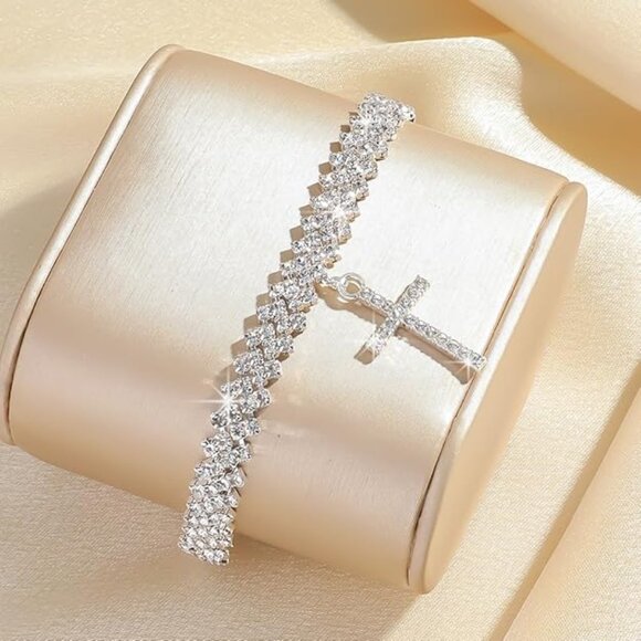 Cross Anklets - Silver Waterproof Diamond Rhinestone for Women - Picture 5 of 7